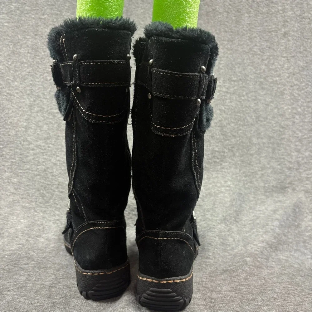 BareTraps Bakan Women 8M Black Suede‎ Faux Fur Lined Mid Calf Boots Cozycore